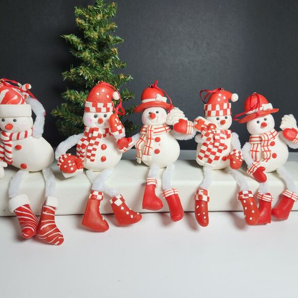 Other - Snowman Christmas Ornaments Bendable Set of 5 SnowWoman Hang Sit